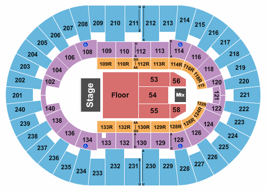 North Charleston Coliseum Endstage Front GA Floor Seating Chart