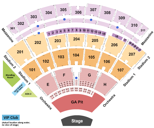 Northwell Health at Jones Beach Theater Endstage - Large Pit Seating Chart