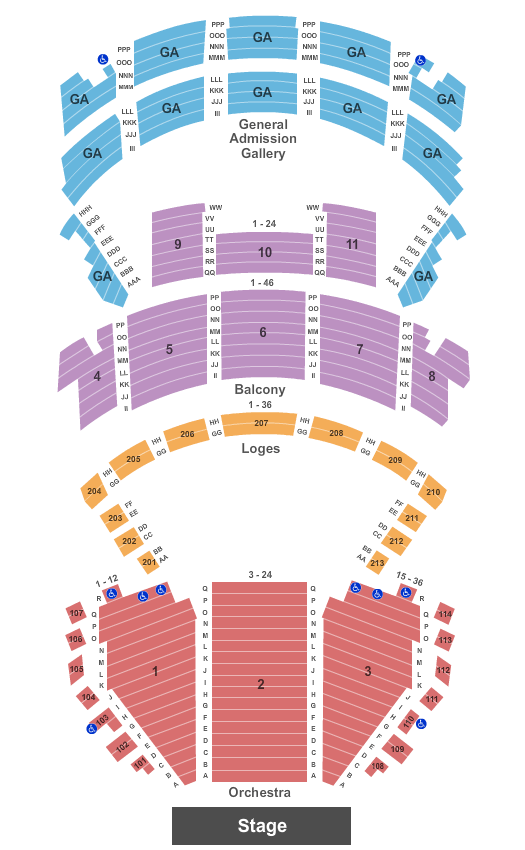 Orpheum Theater - New Orleans Endstage GA Gallery Seating Chart