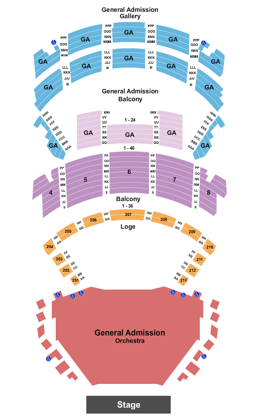 Orpheum Theater - New Orleans Endstage GA Flr Balc GA Gal Seating Chart