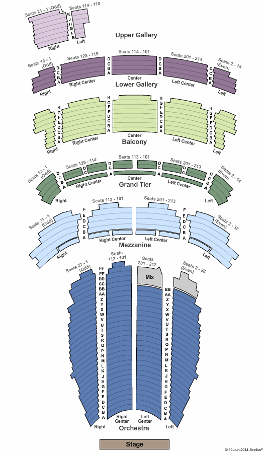 Orpheum Theatre - Memphis End Stage Seating Chart