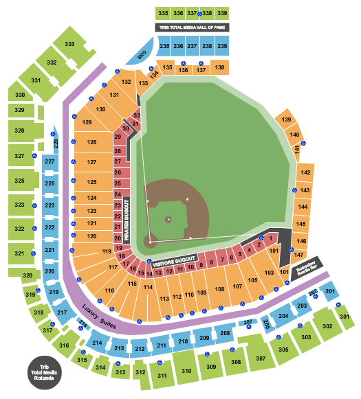 PNC Park seating chart for the Pittsburgh Pirates.