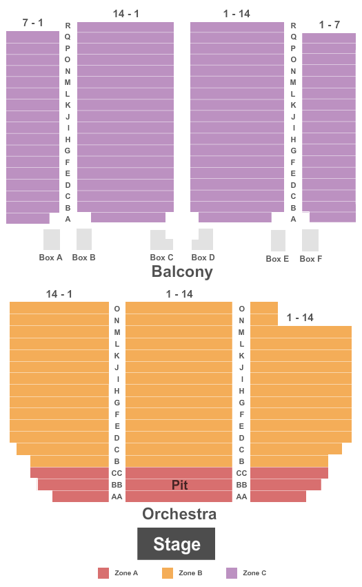 Paramount Arts Center End Stage Zone Seating Chart