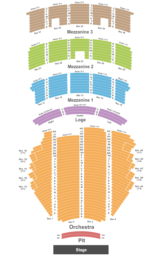 seating chart for Paramount Theatre - Seattle Endstage Pit - eventticketscenter.com