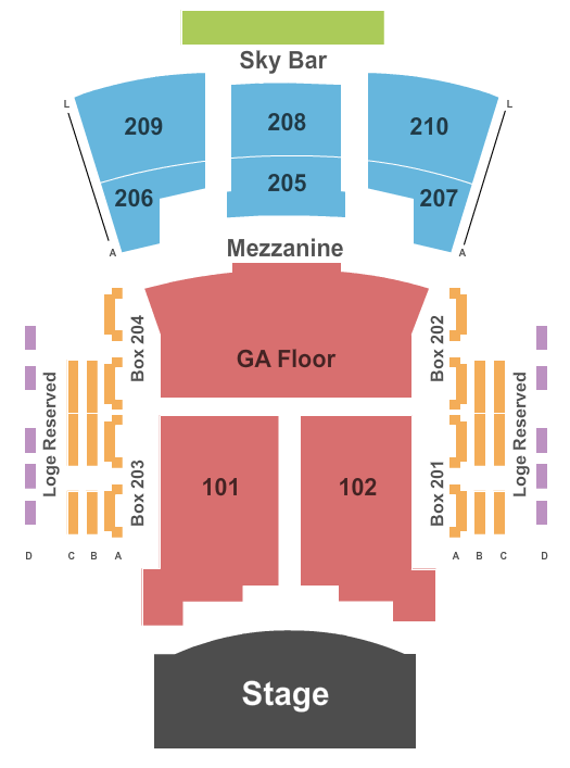 Paramount Theatre - Huntington Endstage Reserved and GA Floor Seating Chart