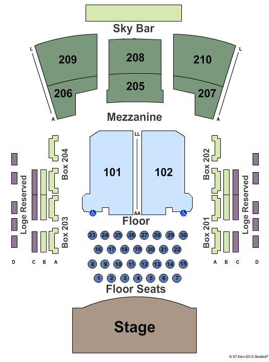 Paramount Theatre - Huntington Endstage - Reserved Floor & Tables Seating Chart