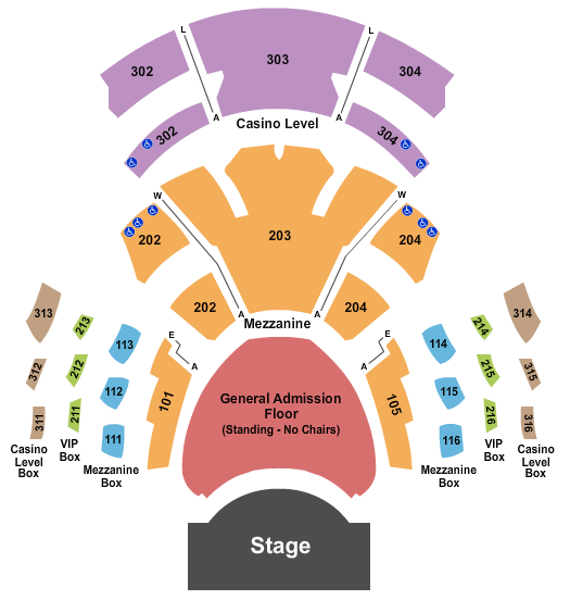 Pearl Concert Theater At Palms Casino Resort End Stage GA Floor Seating Chart