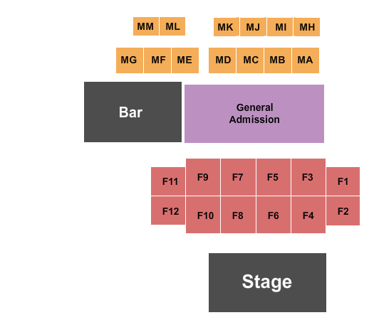 Pearl Street Warehouse Endstage Tables & GA Seating Chart