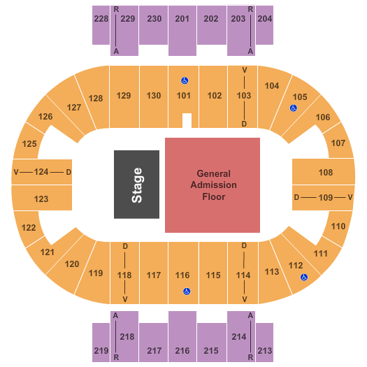 Pensacola Bay Center Endstage GA Flr 2 Seating Chart