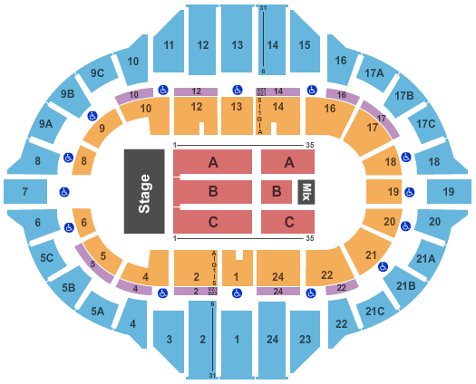 Peoria Civic Center - Arena End Stage Seating Chart