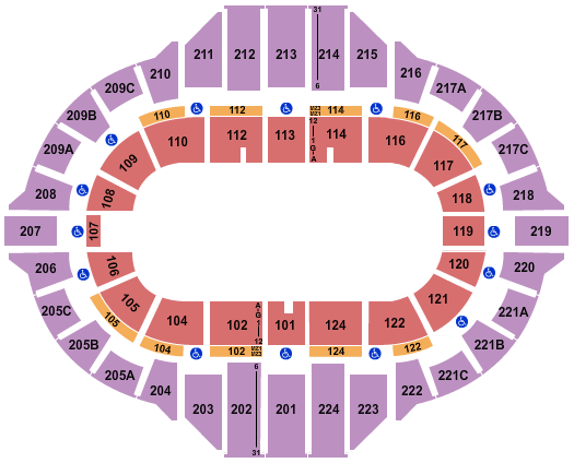 Detailed Seating Chart for Peoria Civic Center - Arena in Peoria, IL