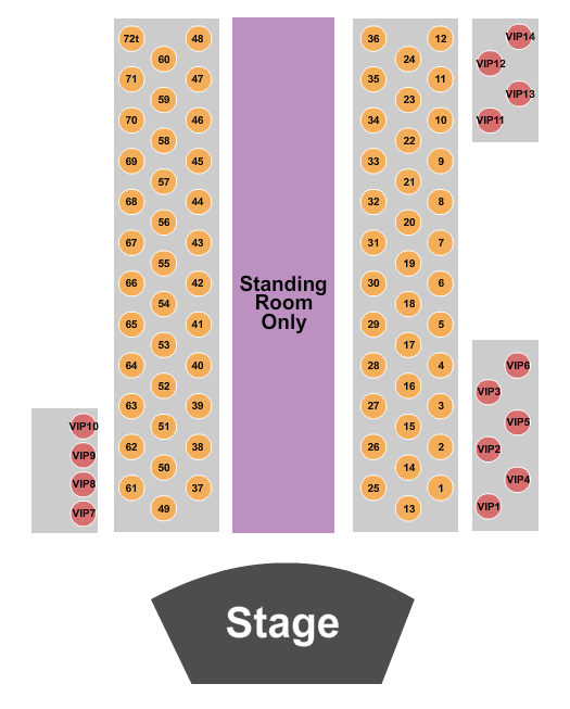 Phil Long Music Hall at Bourbon Brothers - CO SRO/Table Seating Chart
