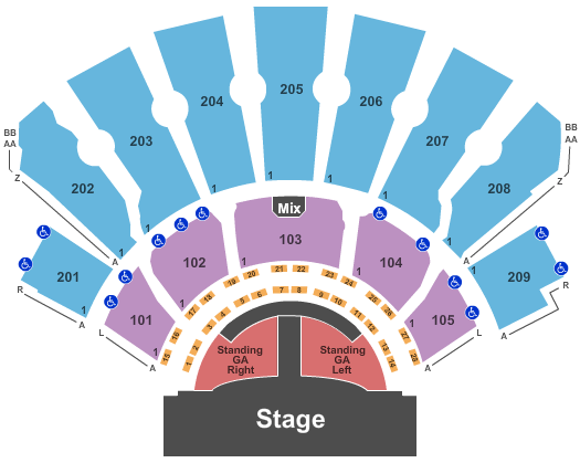 Bakkt Theater At Planet Hollywood End Stage GA Stand - VIP Tables Seating Chart