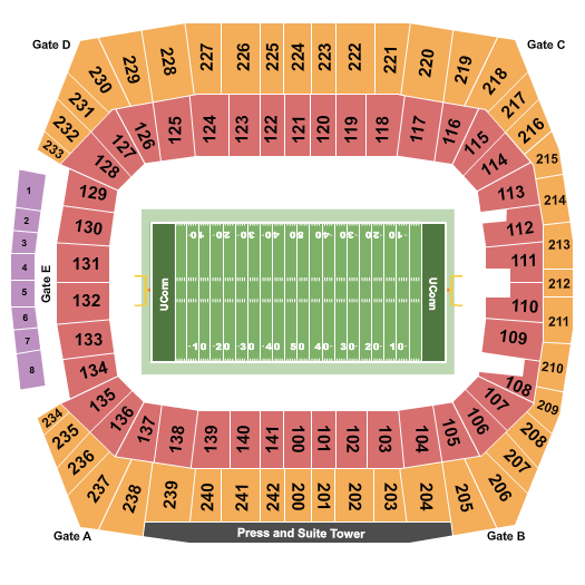 Pratt and Whitney Stadium At Rentschler Field Football Seating Chart
