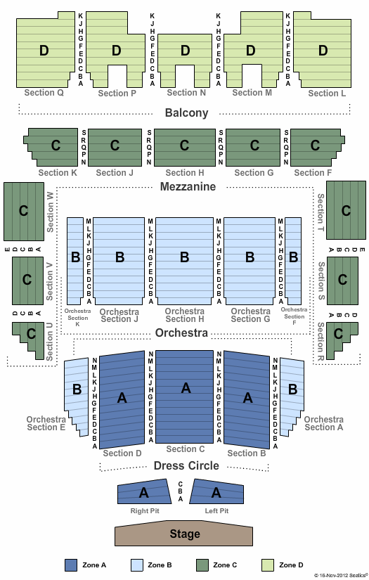 Raleigh Memorial Auditorium At Martin Marietta Center for the Performing Arts End Stage Pit - Zone Seating Chart
