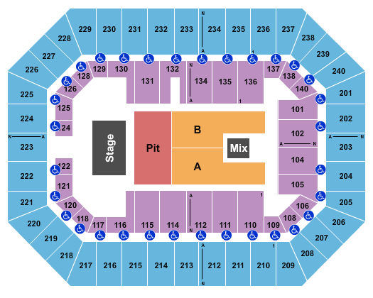 Raising Cane's River Center Arena Endstage GA Pit Seating Chart