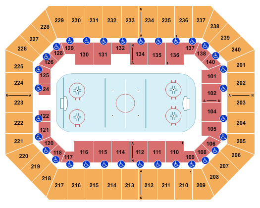 seating chart for Raising Cane's River Center Arena - Port Huron Prowlers - eventticketscenter.com