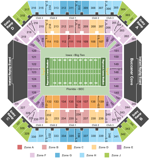 Raymond James Stadium Bowl Game Int Zone Seating Chart