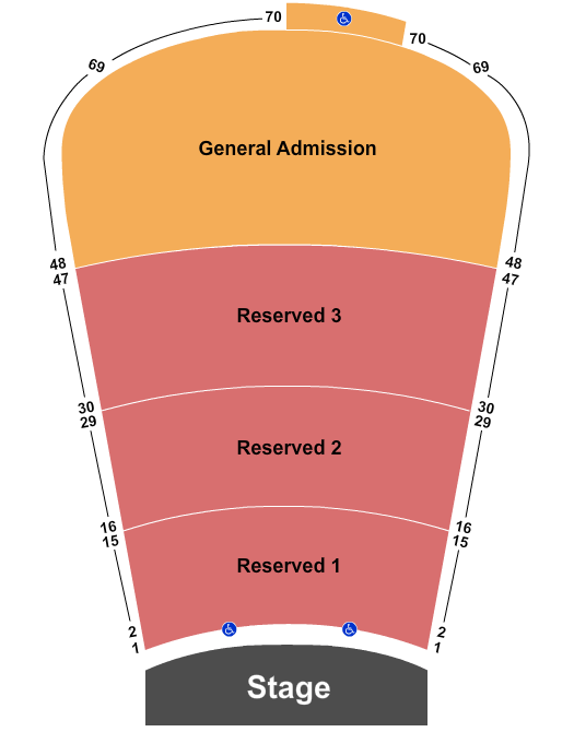 Red Rocks Amphitheatre Resv123 - 1-47 - GA 48-69 Seating Chart