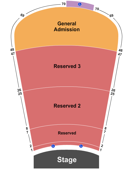 Red Rocks Amphitheatre Resv2-7,8-25,26-47 GA48-69 Seating Chart