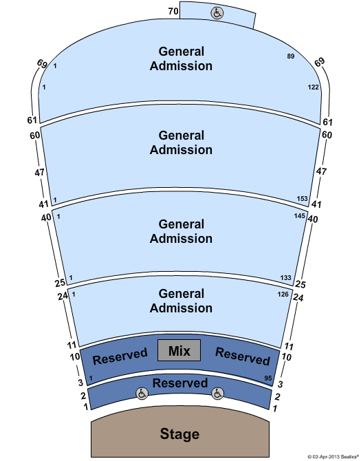 Red Rocks Amphitheatre Endstage GA -  Resv Rows 1-10 Seating Chart