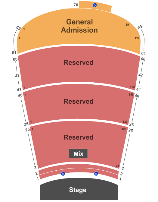 Red Rocks Amphitheatre End Stage Reserved GA Row 60 Seating Chart