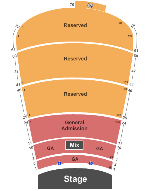 Red Rocks Amphitheatre End Stage GA Resv Rows 25-70 Seating Chart
