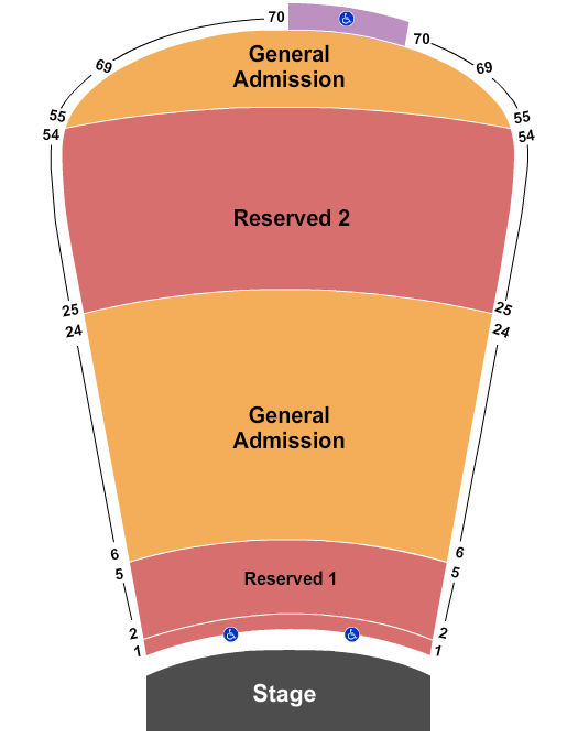 Red Rocks Amphitheatre Endstage Resv 1-4, 25-54, GA 6-24, 55-69 Seating Chart