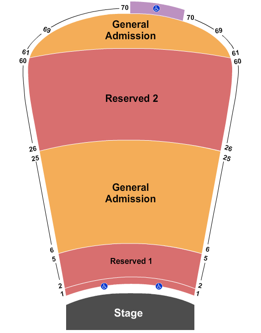 Red Rocks Amphitheatre Resv 1-5, 26-60 and GA 6-26, 61-69 Seating Chart