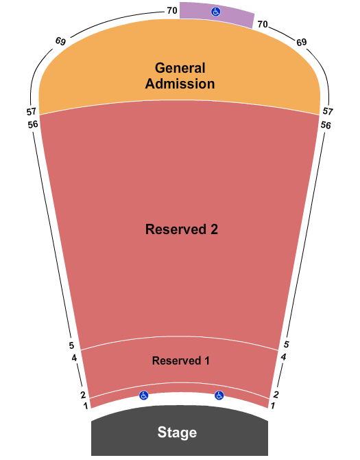 Red Rocks Amphitheatre Resv 1-56, GA 57-69 Seating Chart