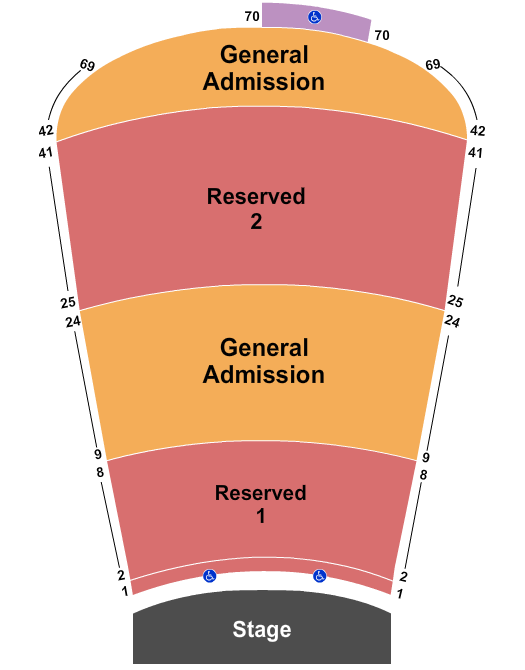Red Rocks Amphitheatre Resv 1-8 & 25-41 GA 9-24 & 42-69 Seating Chart