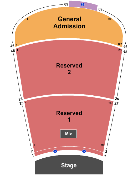 Red Rocks Amphitheatre Endstage Resv 1 & 2 Rows 2-45 - GA 46 Up Seating Chart