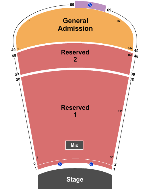 Red Rocks Amphitheatre Endstage Resv 1 & 2 to Row 48 GA 49 Up Seating Chart