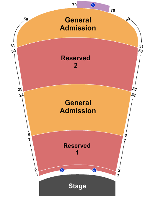 Red Rocks Amphitheatre EndstageResv1and2-7-25-50-GA-8-24-51-70 Seating Chart