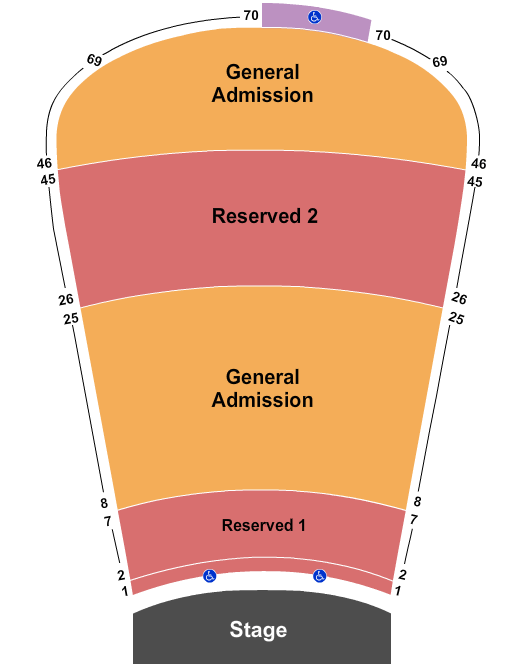 Red Rocks Amphitheatre Resv 2-7, 26-45 and GA 8-25, 46-69 Seating Chart