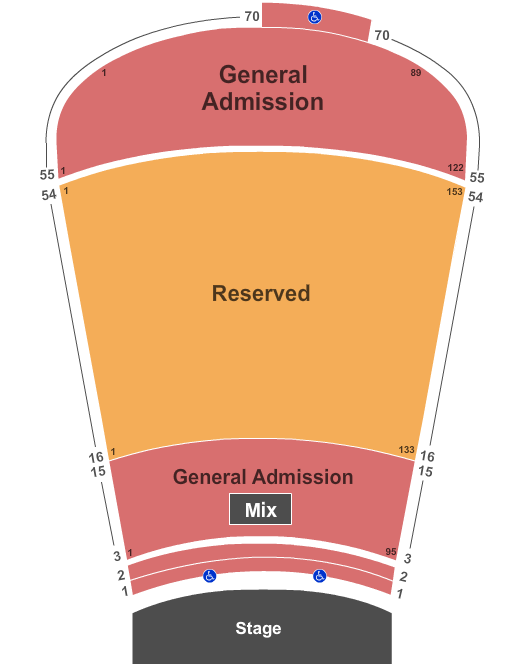 Red Rocks Amphitheatre Endstage Reserved Rows 16-54 - GA Row 1-15 & 55-70 Seating Chart