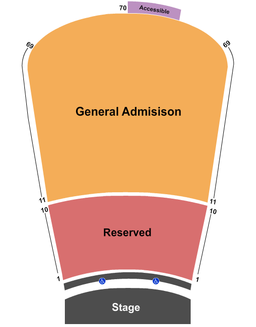 Red Rocks Amphitheatre Endstage Resv Rows 1-10 And GA 11-69 Seating Chart