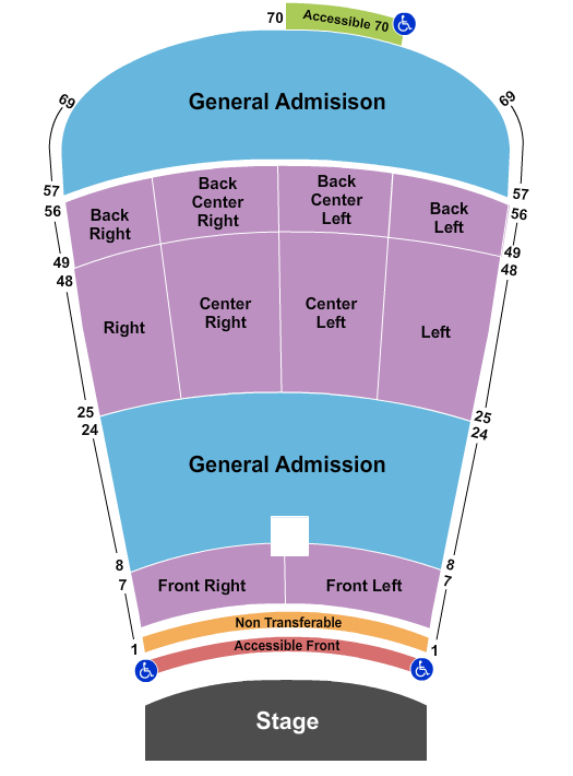 Red Rocks Amphitheatre Resv 1-7, 25-56 and GA 8-24, 57-69 Seating Chart