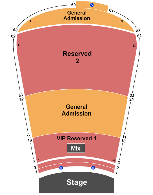 Red Rocks Amphitheatre RSV1 2-10, RSV2 33-62 GA 11-32,63-69 Seating Chart