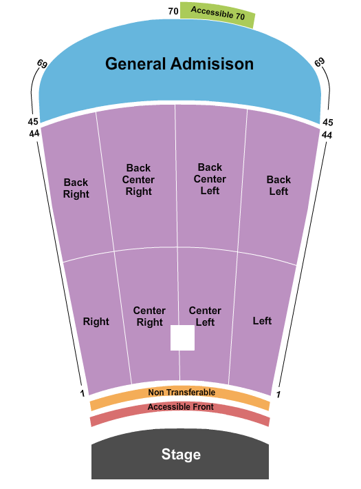 seating chart for Red Rocks Amphitheatre - Reserved 1-44/General Admission 45-69 - eventticketscenter.com