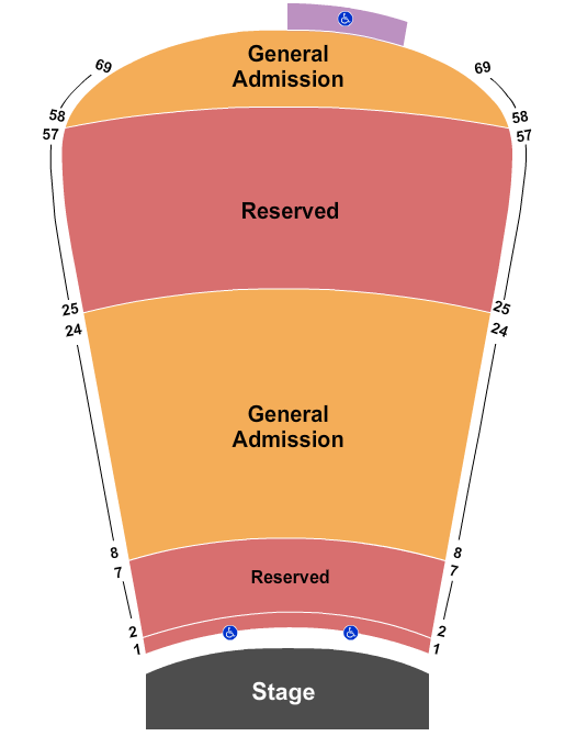 Red Rocks Amphitheatre RSV 1-7, 25-57, GA 8-24, 58-69 Seating Chart