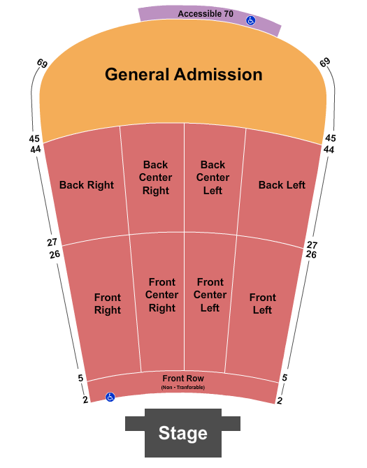 Red Rocks Amphitheatre RSV 2-44 Front/Back, GA 45-69 Seating Chart