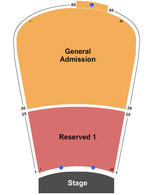 Red Rocks Amphitheatre Reserved 1-25  GA 26-69 Seating Chart