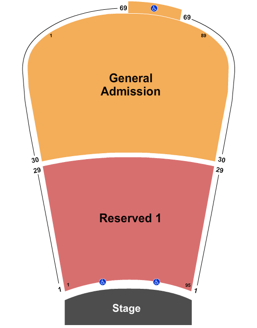 Red Rocks Amphitheatre Endstage Resv Rows 1-29 GA Rows 30-69 Seating Chart