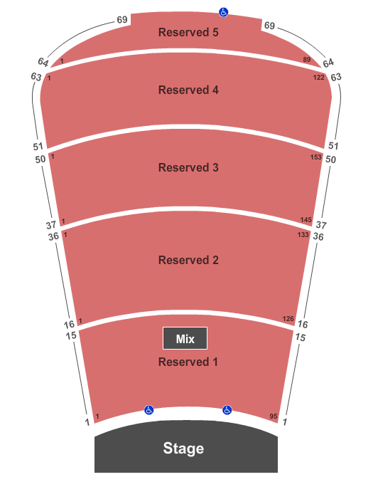 Red Rocks Amphitheatre Reserved 1-5 - No GA Seating Chart