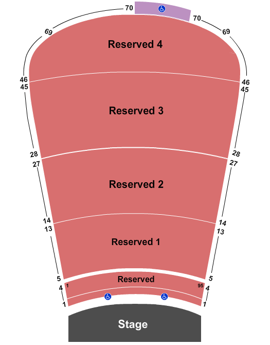 Red Rocks Amphitheatre Resv 1-4, rows 1-69 Seating Chart