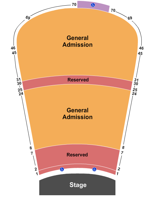 Red Rocks Amphitheatre Resv 1-7, 25-30 & GA 8-24, 31-69 Seating Chart