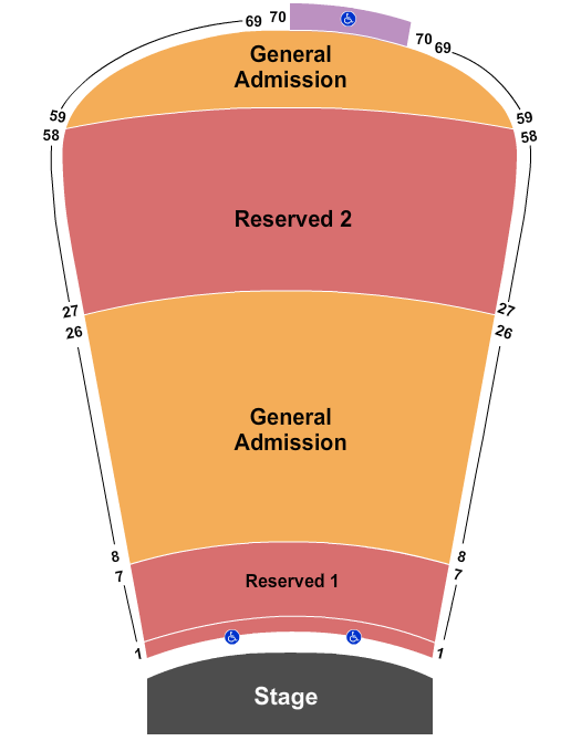 Red Rocks Amphitheatre Resv 1-7, 27-58 & GA 8-26, 59-69 Seating Chart