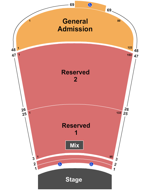 Red Rocks Amphitheatre Resv 1 and 2 Rows 47-GA Row 48-69 Seating Chart