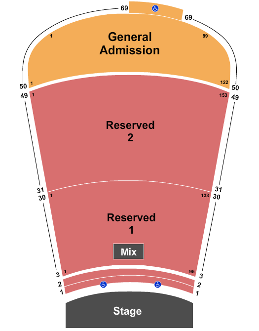 Red Rocks Amphitheatre Resv 1 and 2 rows 49 - GA Rows 50-69 Seating Chart